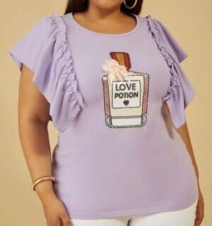 PLUS Size 30/32 - 5X | Love Potion Sequin Embellished Tee Shirt Top | NEW